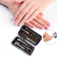 Silver Nail Care Kits manicure set nail clipper stainless steel grooming pedicure kit brown case