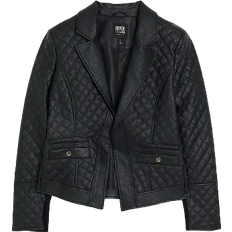 Women Tops River Island Faux Leather Quilted Blazer - Black