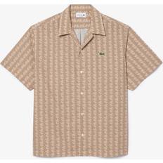 Lacoste Short Sleeved Monogram Print Shirt - Beige/Brown