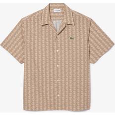 Lacoste M Shirts Lacoste Short Sleeved Monogram Print Shirt - Beige/Brown