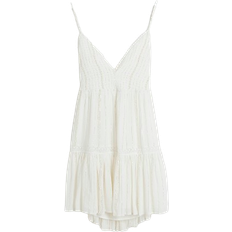 Short Dresses - Solid Colours - Viscose River Island Shirred Tiered Beach Mini Dress - White