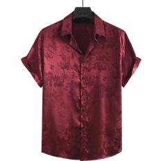 Men - Red Shirts Shein Manfinity RSRT Men Floral Jacquard Button Up Satin Shirt