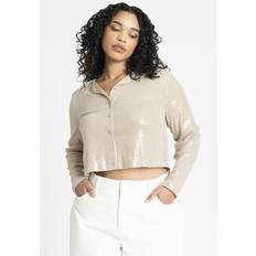 Eloquii Plus Sequin Cropped Cardigan Tan