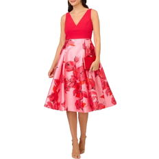 Adrianna Papell Floral Printed Mikado Skirt Sleeveless Midi Dress - Pink/Red Multi