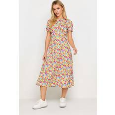 Midi Dresses - Women - Yellow PixieGirl petite womens floral print puff sleeve midi dress