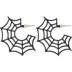Black Earrings Attitude Clothing Spider Web Earrings - Black/Silver