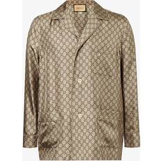 Gucci Women Tops Gucci Mens Beige/ebony/mc Monogram-print Relaxed-fit Silk Shirt