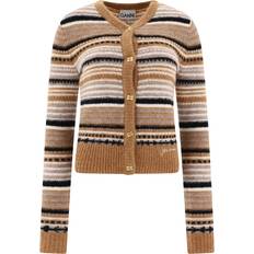 Women - Wool Cardigans Ganni Brown Striped Soft Wool in Beige Women's