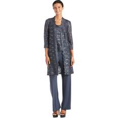 Slim - Women Suits R&M Richards 3-Pc. Sequined Lace Pantsuit Jacket Coal