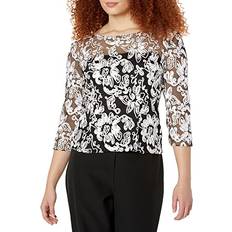 Alex Evenings Embellished Tulle Blouse Black/White