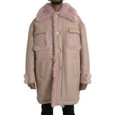 XXXS Coats Dolce & Gabbana Beige Pink Lamb Leather Shearling Coat Men's Jacket