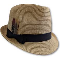 Men - Yellow Hats Hawkins Hat straw feather banded men's trilby festival summer sun protection 57cm