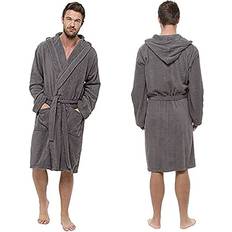 White Robes KAV Mens hooded towelling robe 100% cotton bathrobe gown gym home shower spa hotel