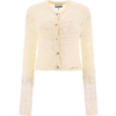 White - Women Cardigans Ganni Alpaca Mohair Boucle in White Alpaca/Mohair/Polyamide Women's