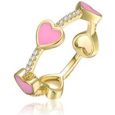 Genevive GiGiGirl Kids Sterling Silver 14k Gold Plated with Cubic Zirconia Enamel Heart Stacking Ring Bright Pink