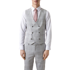Burton Vests Burton Slim Fit Textured Check Waistcoat - Grey