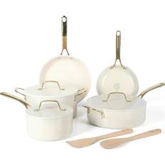 White Cookware Sets Martha Stewart Galway Premium Nonstick Linen White Cookware Set with lid 10 Parts