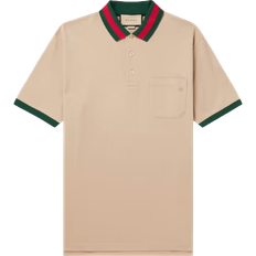 Gucci Logo Embroidered Stretch Piqué Polo Shirt - Beige