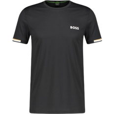 Hugo Boss T-shirts Hugo Boss X Matteo Berrettini Waffle Fabric with Signature Stripe Artwork T-shirt - Black