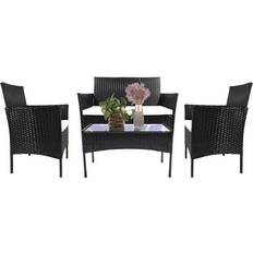 Bigzzia 4pcs Rattan Garden Furniture Outdoor Lounge Set, 1 Table incl. 2 Chairs & 1 Sofas