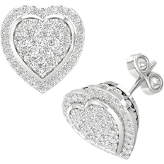 Macy's Heart Cluster Stud Earrings - Silver/Diamonds