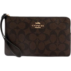 Coach Large Corner Zip Wristlet In Signature Canvas - Gold/Brown Black