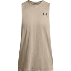 Under Armour Men's Left Chest Cut-Off Tank - Timberwolf Taupe/Black