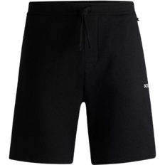 BOSS Waffle-Structured Pyjama Shorts with Embroidered Logo - Black