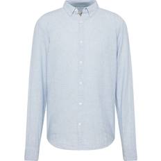 Hollister Long Sleeve Linen Blend Button Through Shirt - Light Heather Blue