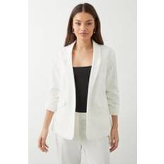 Polyester Blazers Dorothy Perkins Petite Ruched Sleeve Blazer Cream