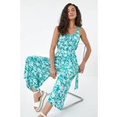 Turquoise - Women Jumpsuits & Overalls Dusk Floral Print Belted Jumpsuit Turquoise