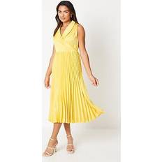 Midi Dresses - Women - Yellow Coast satin collared midi dress with pleated skirt