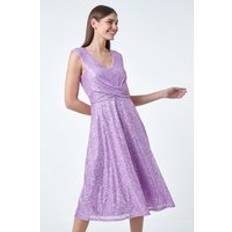 Sequins Clothing Roman Sequin Wrap Detail Midi Dress Lilac