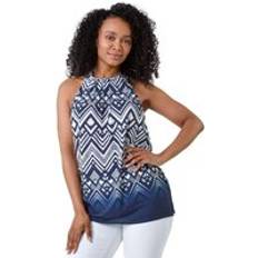 Polyester Blouses Roman Petite Ombre Print Tie Halterneck Top Navy