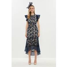 Midi Dresses - XXL Coast Organza Hem And Sleeve Lace Dress Navy