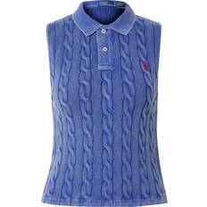 Polo Ralph Lauren Red Polo Shirts Polo Ralph Lauren Sleeveless Cotton Cable-Knit Shirt Blue