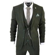 Men - XXL Suits Truclothing Men's Wool Tweed Herringbone Suit 3-piece - Olive