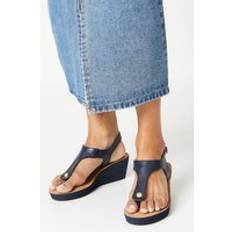 Wallis Rosemarie Hardware Detail Toe Post Wedge Sandals Navy