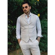 Beige - Men Suits Truclothing Summer Suit Waistcoat Trousers Wedding Cream 50R