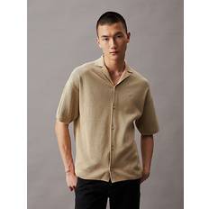 Calvin Klein Beige Shirts Calvin Klein Kurzärmliges Strick-Hemd mit Waffelstruktur