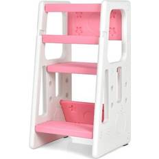 Pink Stools Kid's Room Costway Kids Kitchen Step Stool with Double Safety Rails Toddler Learning Stool Pink