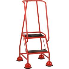 Loops 2 Tread Mobile Warehouse Steps RED 1.19m Portable Safety Ladder & Wheels