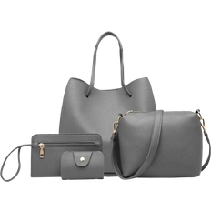 Miss Lulu Shoulder Tote Handbag 4 set - Grey