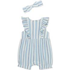 Little Me Baby Girls Stripes Romper with Headband Blue 12 months