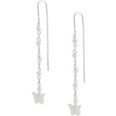 Lucky Brand Silver-Tone Mother-of-Pearl Butterfly Threader Earrings Silver ONE SIZE