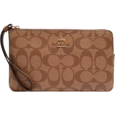 Wrist Strap Clutches Coach Large Corner Zip Wristlet In Signature Canvas - Gold/Khaki Saddle 2