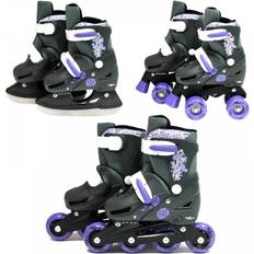 Inlines & Roller Skates SK8 Zone Girls Purple 3in1 Adjustable Roller Blades Inline Quad Ice Skates New[Small 9-12 27-30 EU]