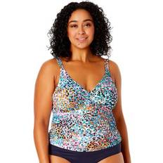 Anne Cole Plus Printed Drape Front Tankini Top Multi 20W