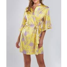 Women - Yellow Robes iCollection Women's Fiona Satin Print Robe, Yellow-Purple