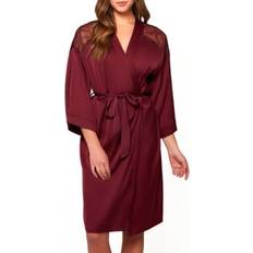 Red Robes iCollection Women's Forrest Stretch Satin and Lace Short Robe Burgundy